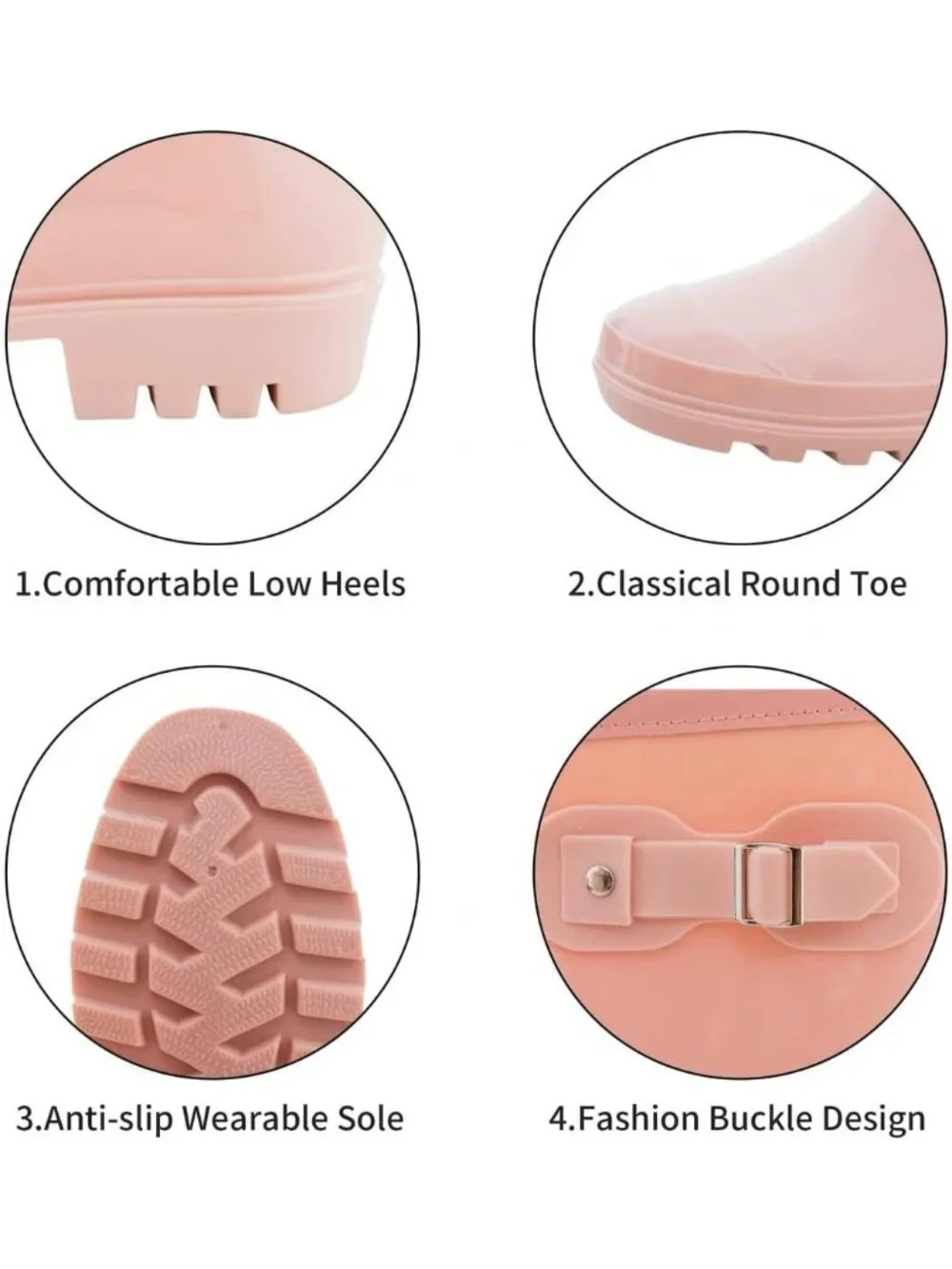 Women's Light Pink Anti-Slipping Comfortable Waterproof Mid Calf Light Rain Boot